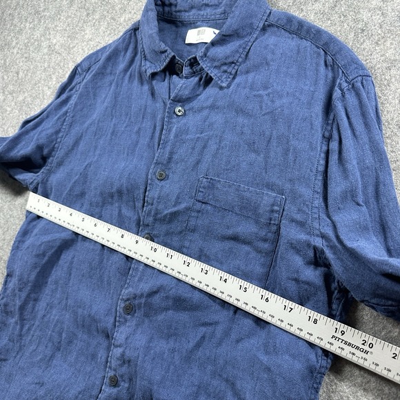 Uniqlo Shirt‎ Mens Large 100% Linen Blue Button Up Long Sleeve Runs Small? - Picture 5 of 9